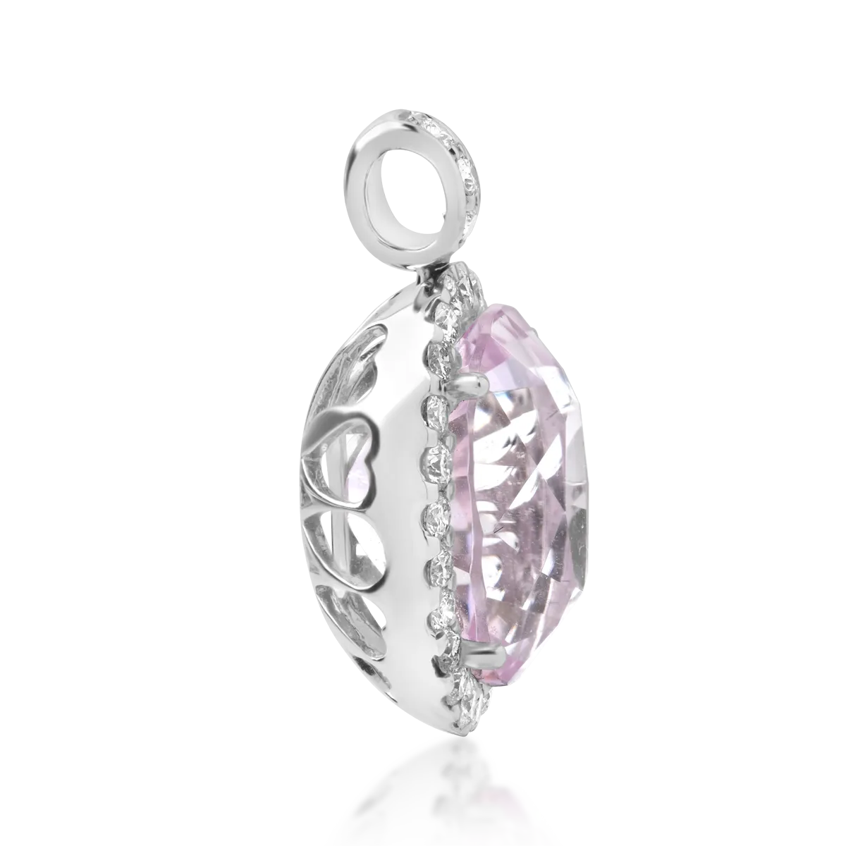 18K white gold pendant with kunzite of 6.21ct and diamonds of 0.44ct