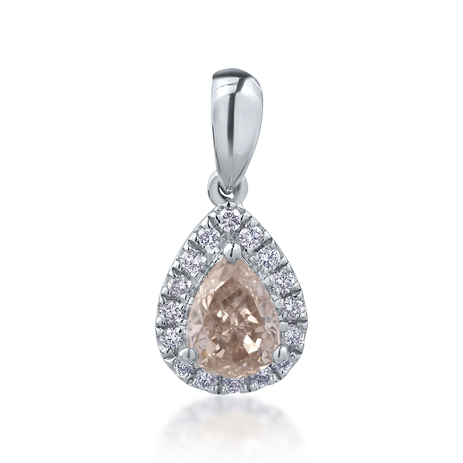 Pandantiv din aur alb de 18K cu diamant galben de 0.61ct si diamante transparente de 0.12ct