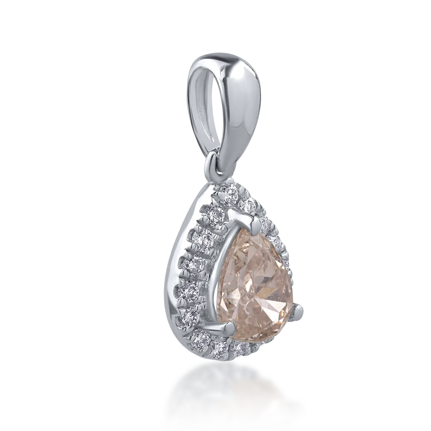 Pandantiv din aur alb cu diamant galben de 0.61ct si diamante transparente de 0.12ct