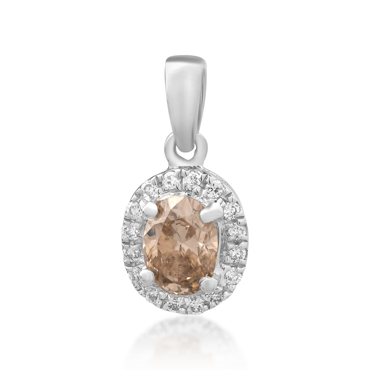 Pandantiv din aur alb de 18K cu diamant maro de 0.32ct si diamante transparente de 0.05ct