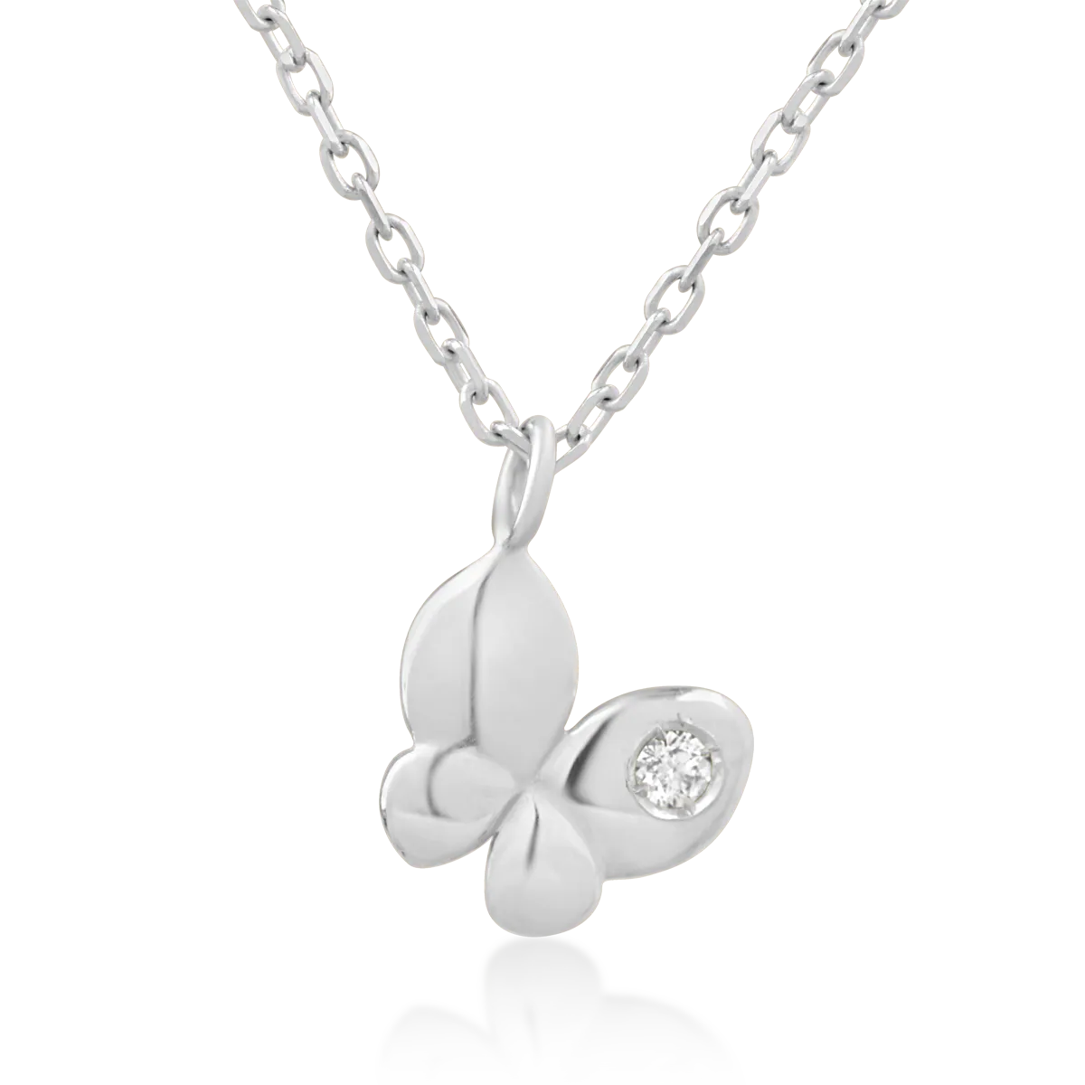 18K white gold butterfly children's pendant necklace with 0.02ct diamond