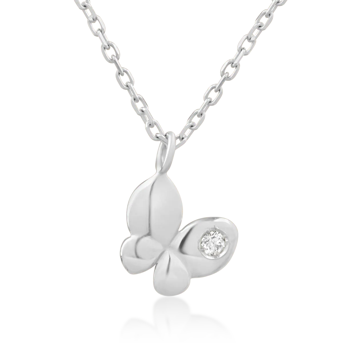 Teilor Lant cu pandantiv pentru copii cu fluturas din aur alb cu diamant de 0.02ct