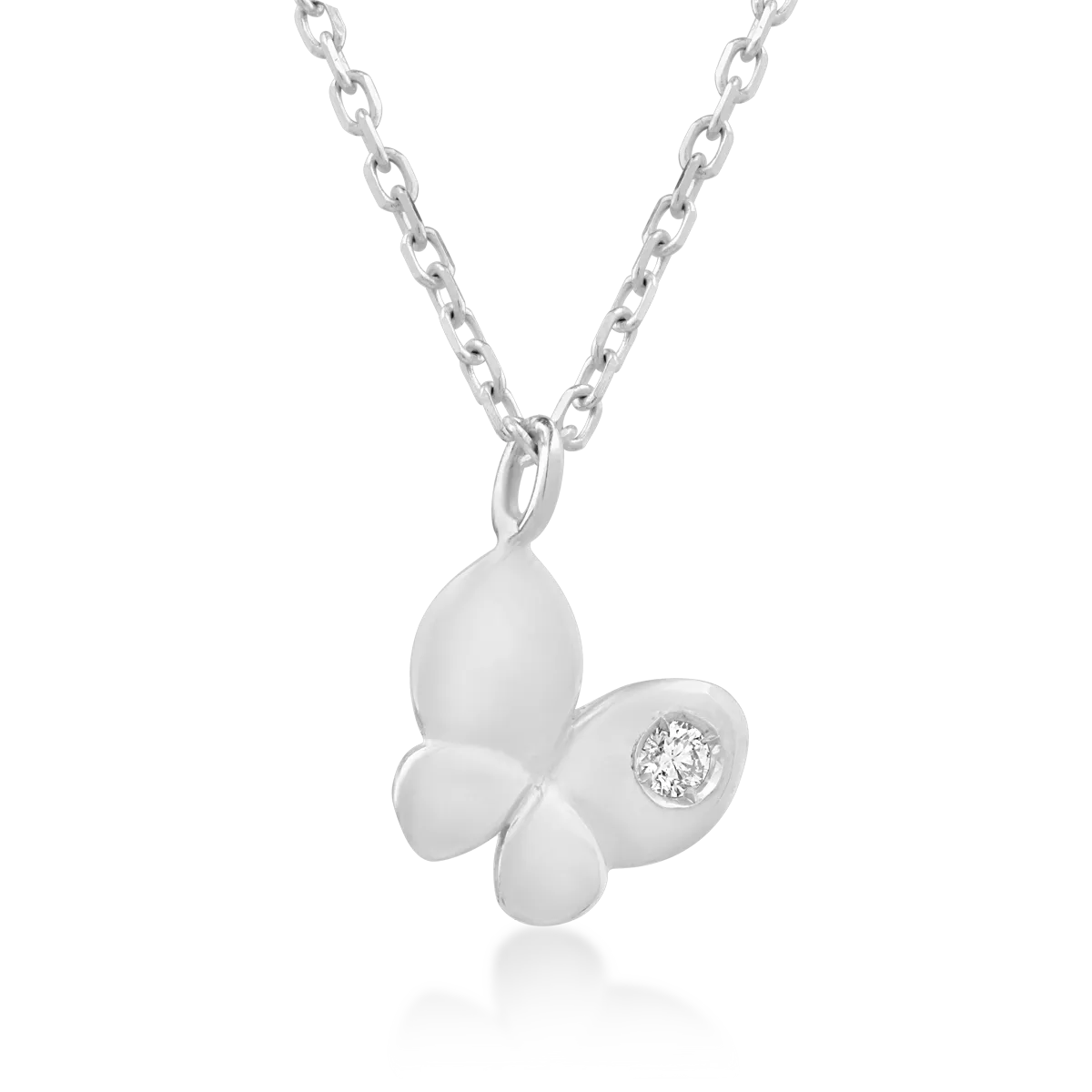 Детска верижка пеперуда от 18K бяло злато с висулка с диамант 0.02ct