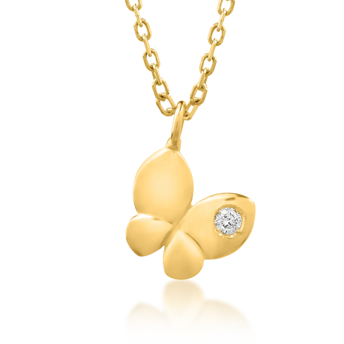 18K yellow gold butterfly pendant necklace with 0.02ct diamond