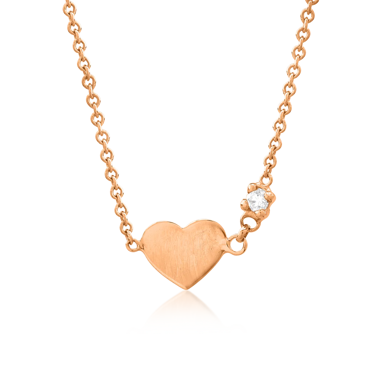 Lant cu pandantiv inima pentru copii din aur roz cu diamant de 0.02ct
