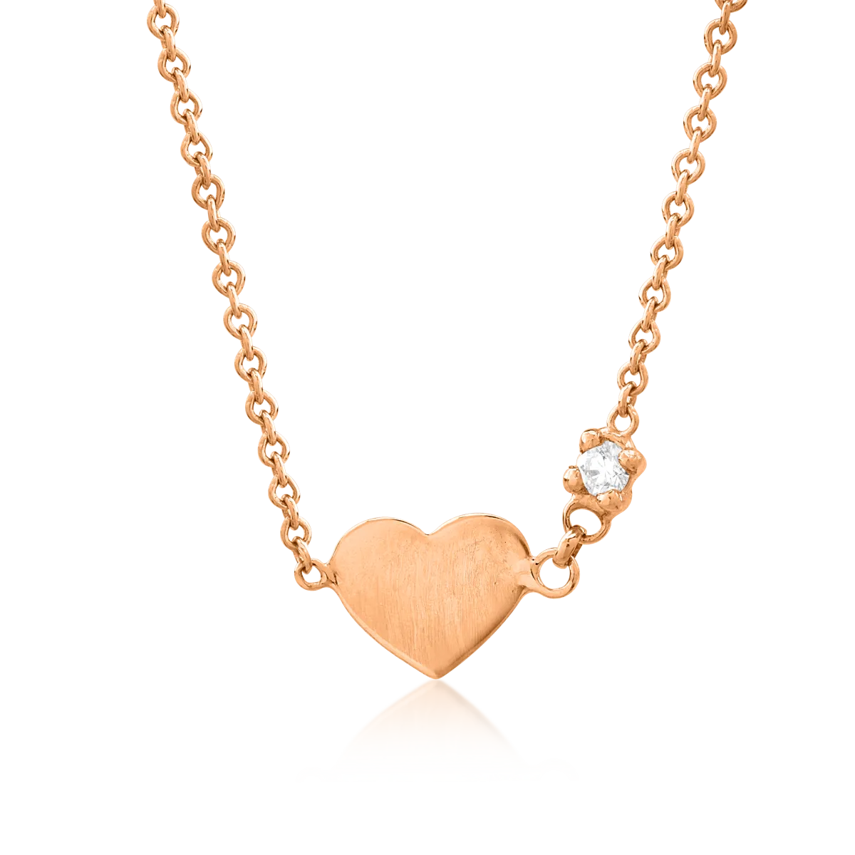 Lant cu pandantiv inima pentru copii din aur roz cu diamant de 0.02ct-176414