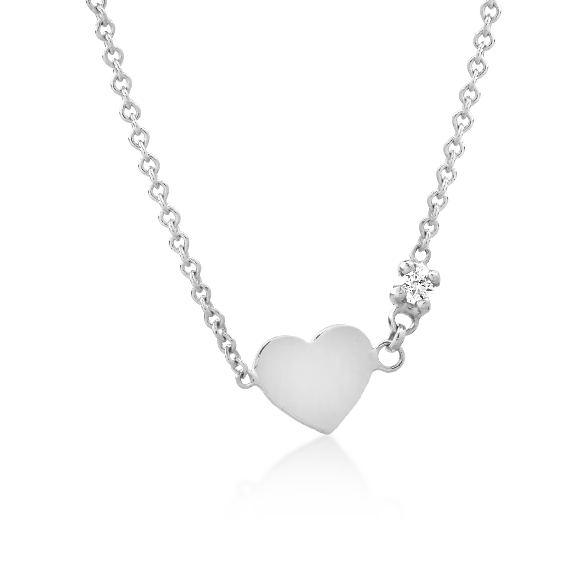 18K white gold heart children's pendant necklace with 0.02ct diamond