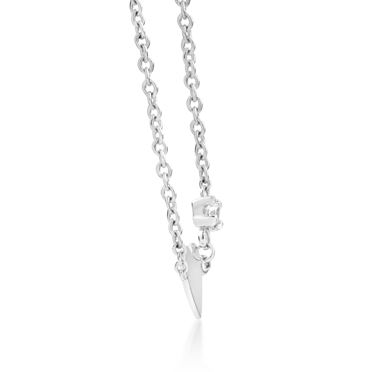 Dziecięcy łańcuszek w kształcie serca z białego 14K złota z zawieszką z brylantem o masie 0.02ct