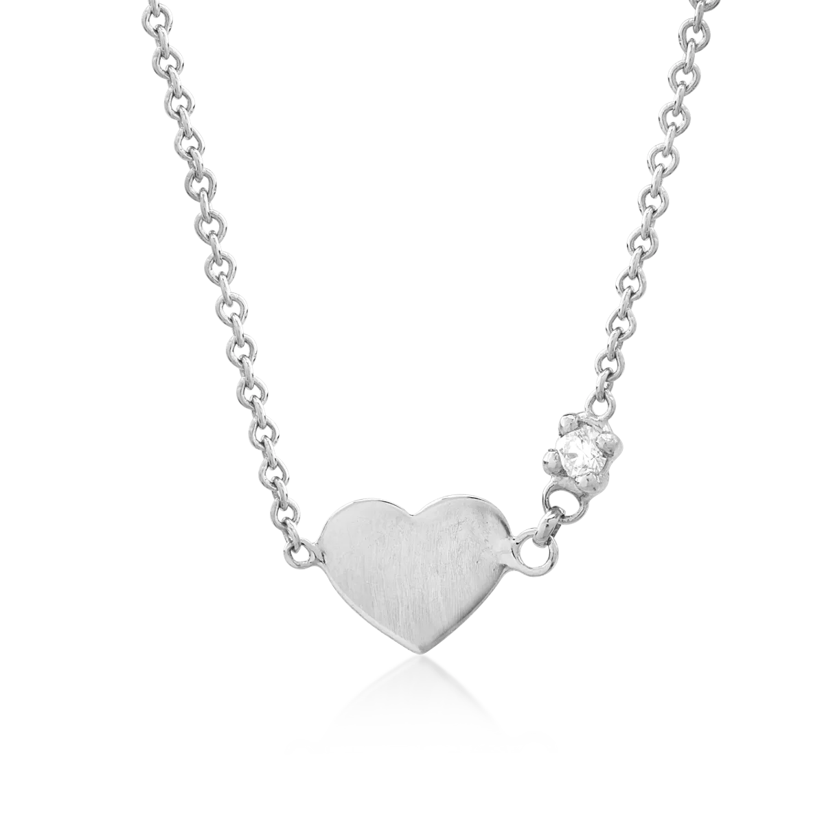 Lant cu pandantiv inima pentru copii din aur alb cu diamant de 0.02ct-176415