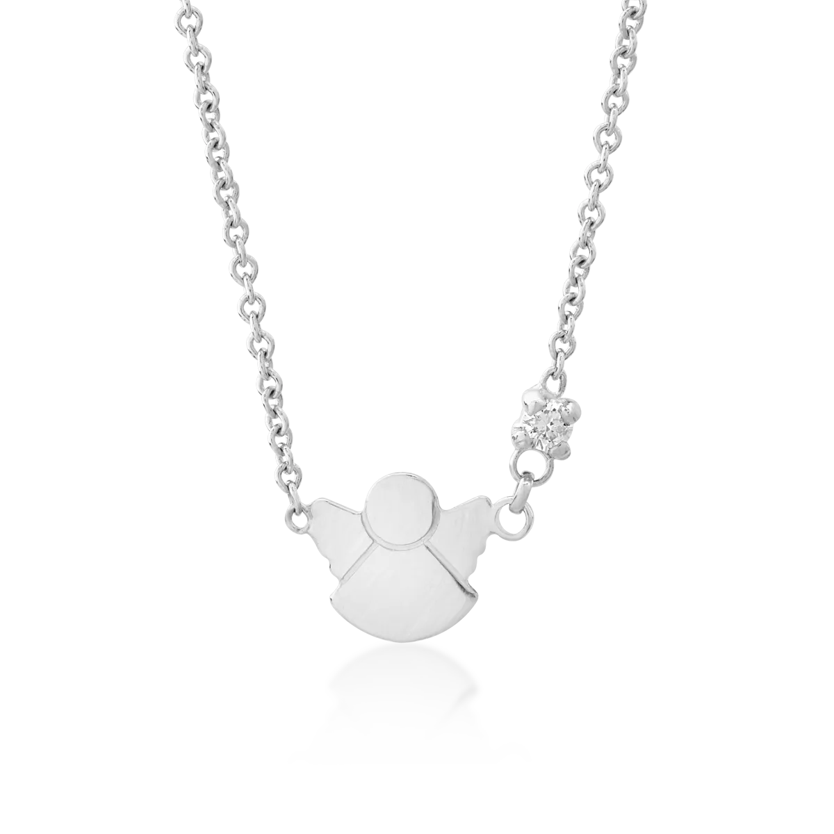 18K white gold angel children's pendant necklace with 0.02ct diamond