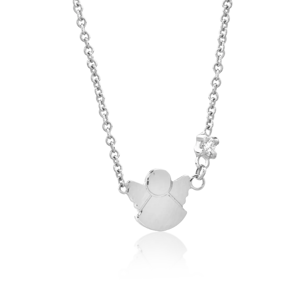18K white gold angel children's pendant necklace with 0.02ct diamond
