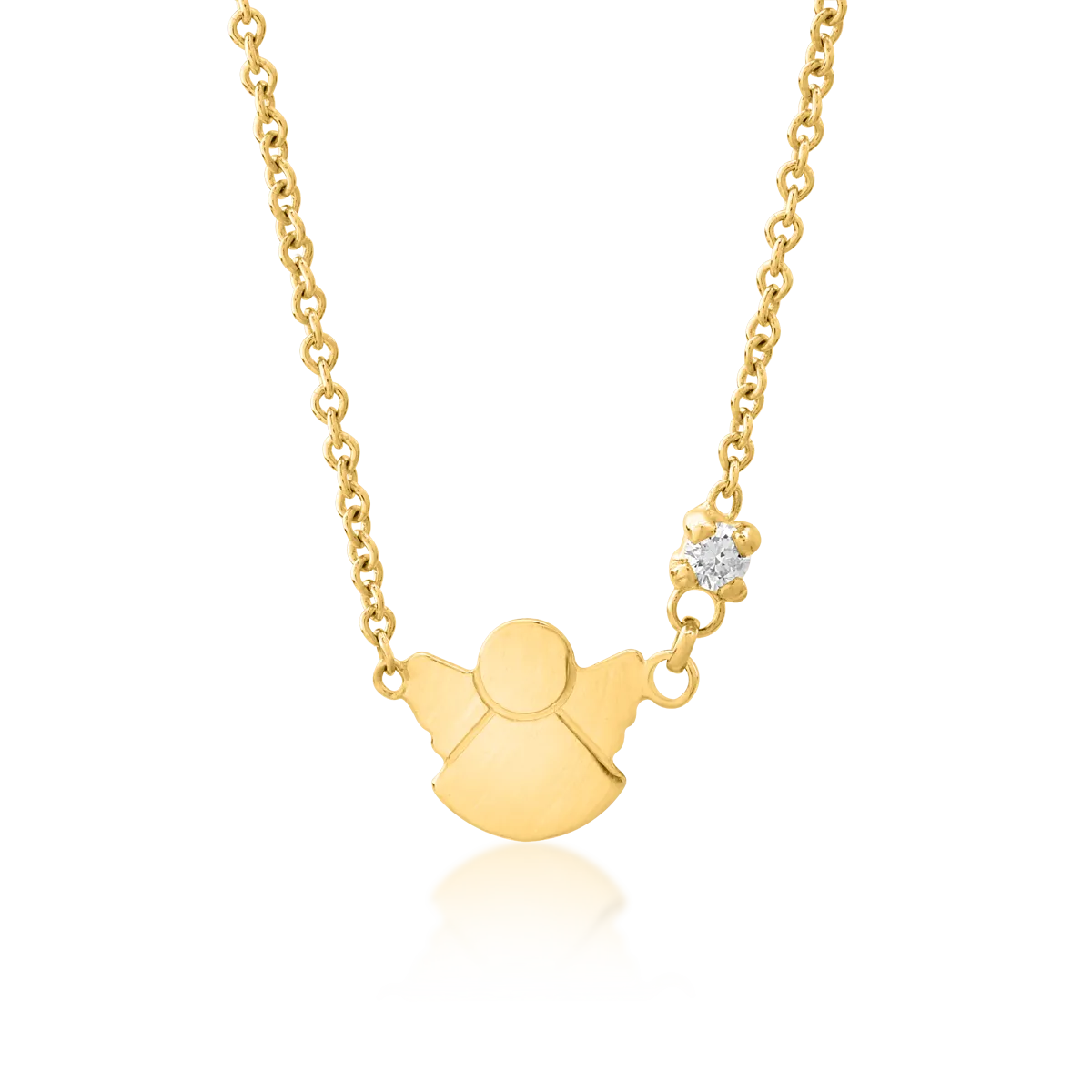 Верижка с висулка ангелче за деца от жълто злато 18К с диамант 0.02гкт