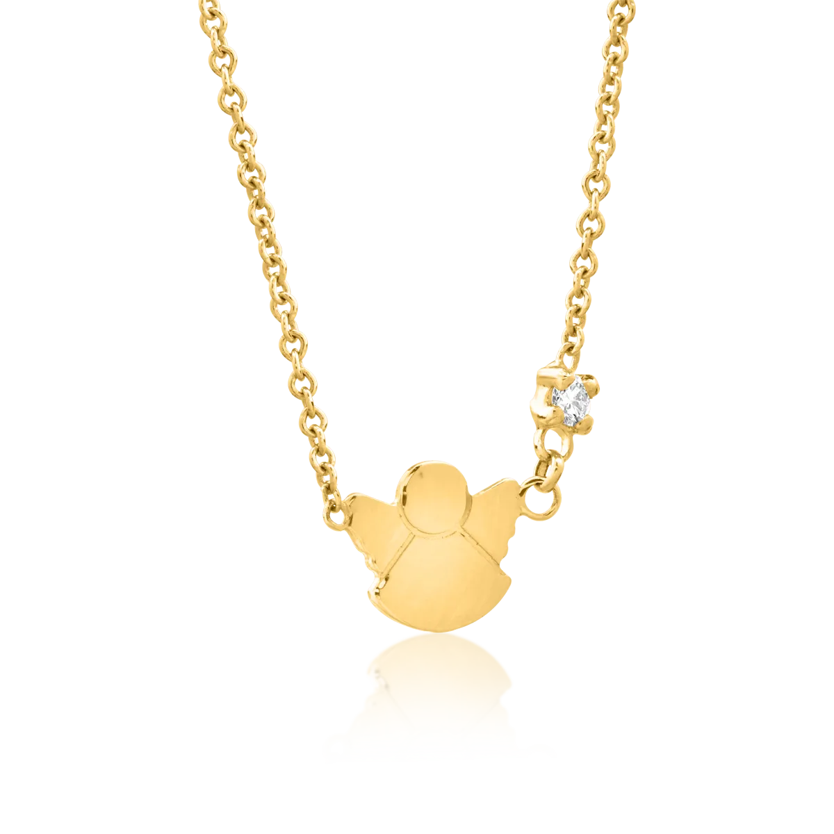 18K yellow gold angel children's pendant necklace with 0.02ct diamond