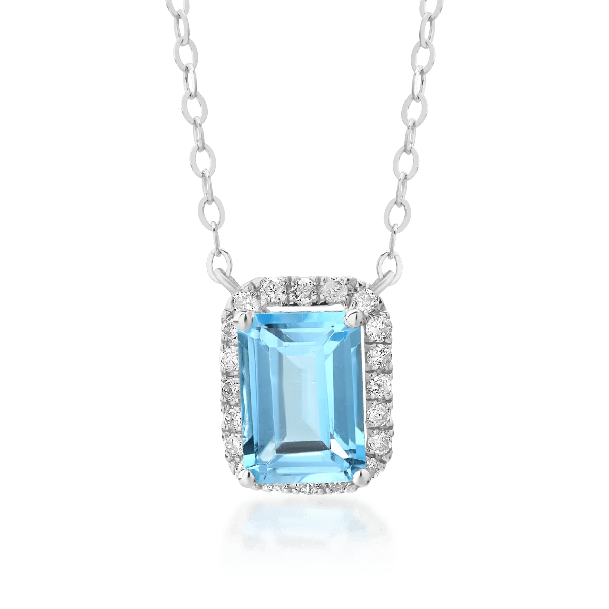 Lant cu pandantiv din aur alb cu topaz albastru emerald de 1.18ct si diamante de 0.12ct