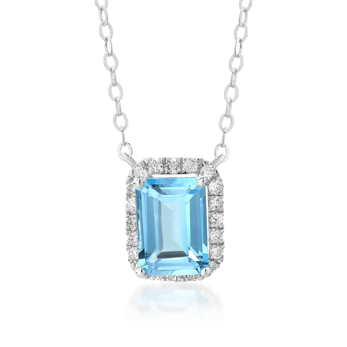 18K white gold pendant necklace with 1.18ct blue topaz and 0.12ct diamonds