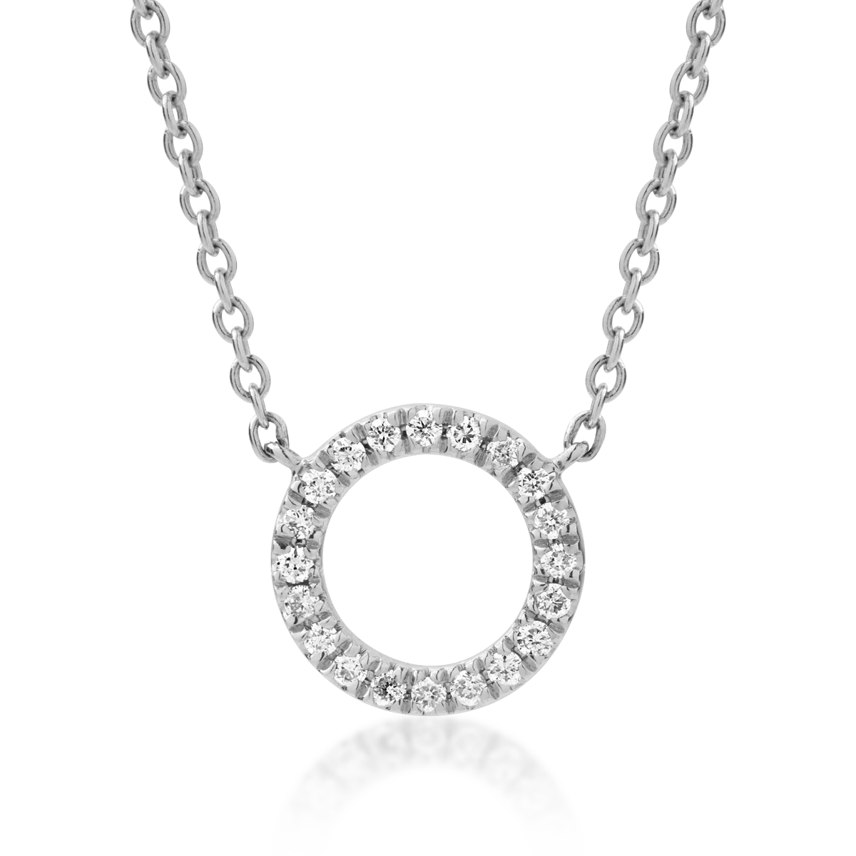18K white gold circle pendant necklace with 0.1ct diamonds