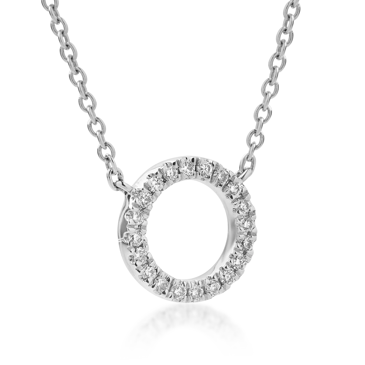 Lant cu pandantiv cerc din aur alb de 18K cu diamante de 0.1ct