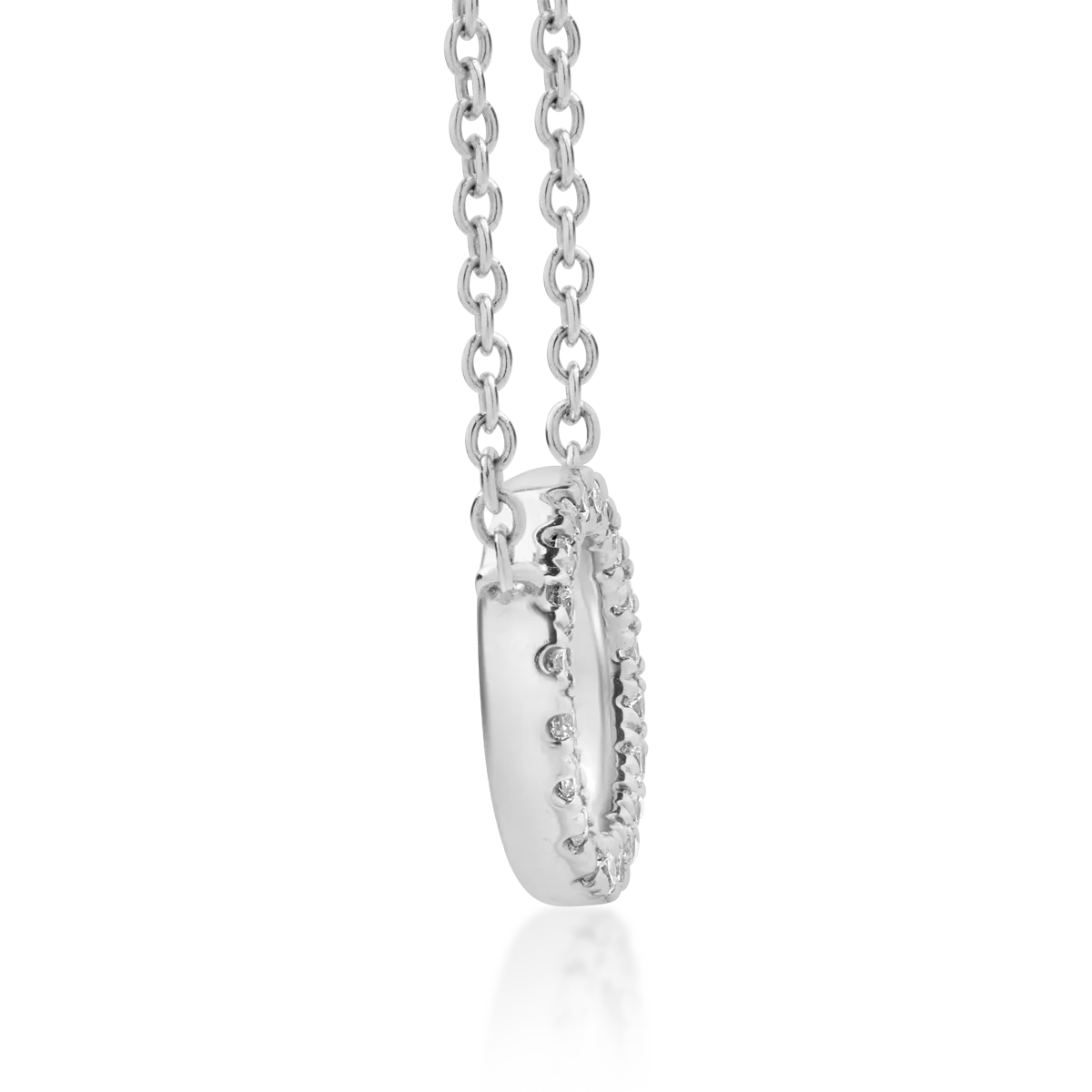 Lant cu pandantiv cerc din aur alb de 18K cu diamante de 0.1ct