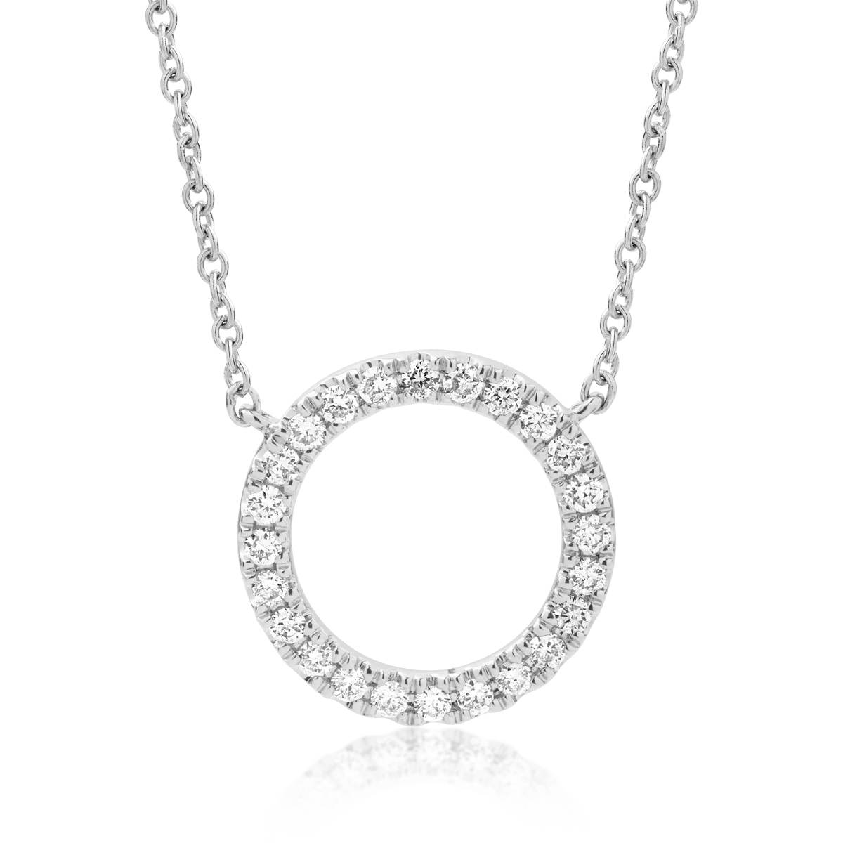 18K white gold circle pendant necklace with 0.19ct diamonds