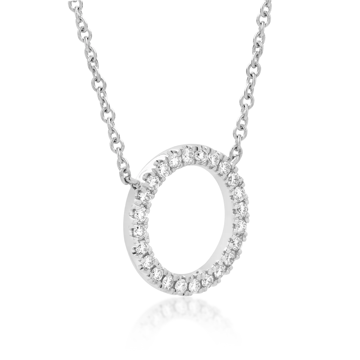 18K white gold circle pendant necklace with 0.19ct diamonds