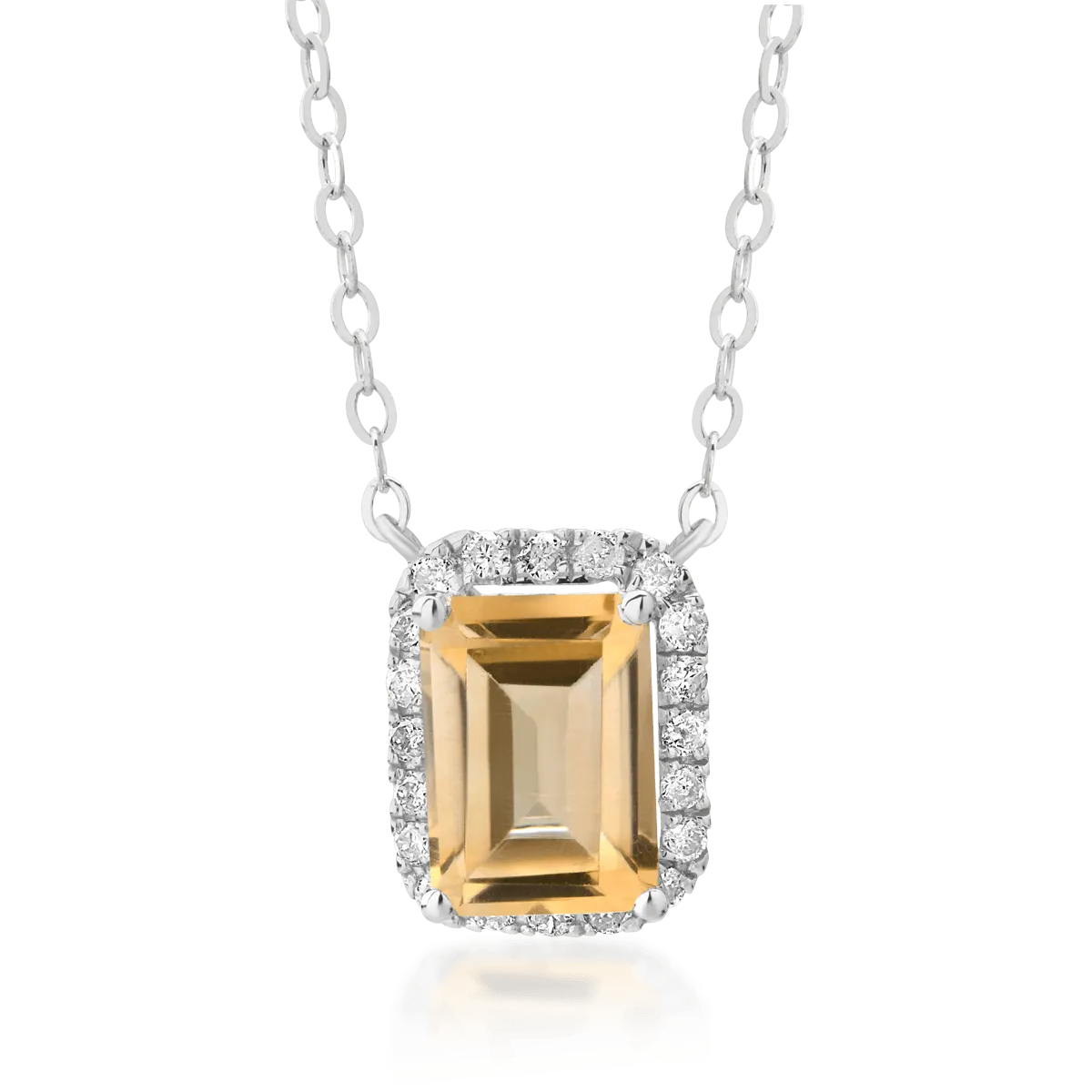 Lant cu pandantiv din aur alb de 18K cu citrin de 0.85ct si diamante de 0.12ct