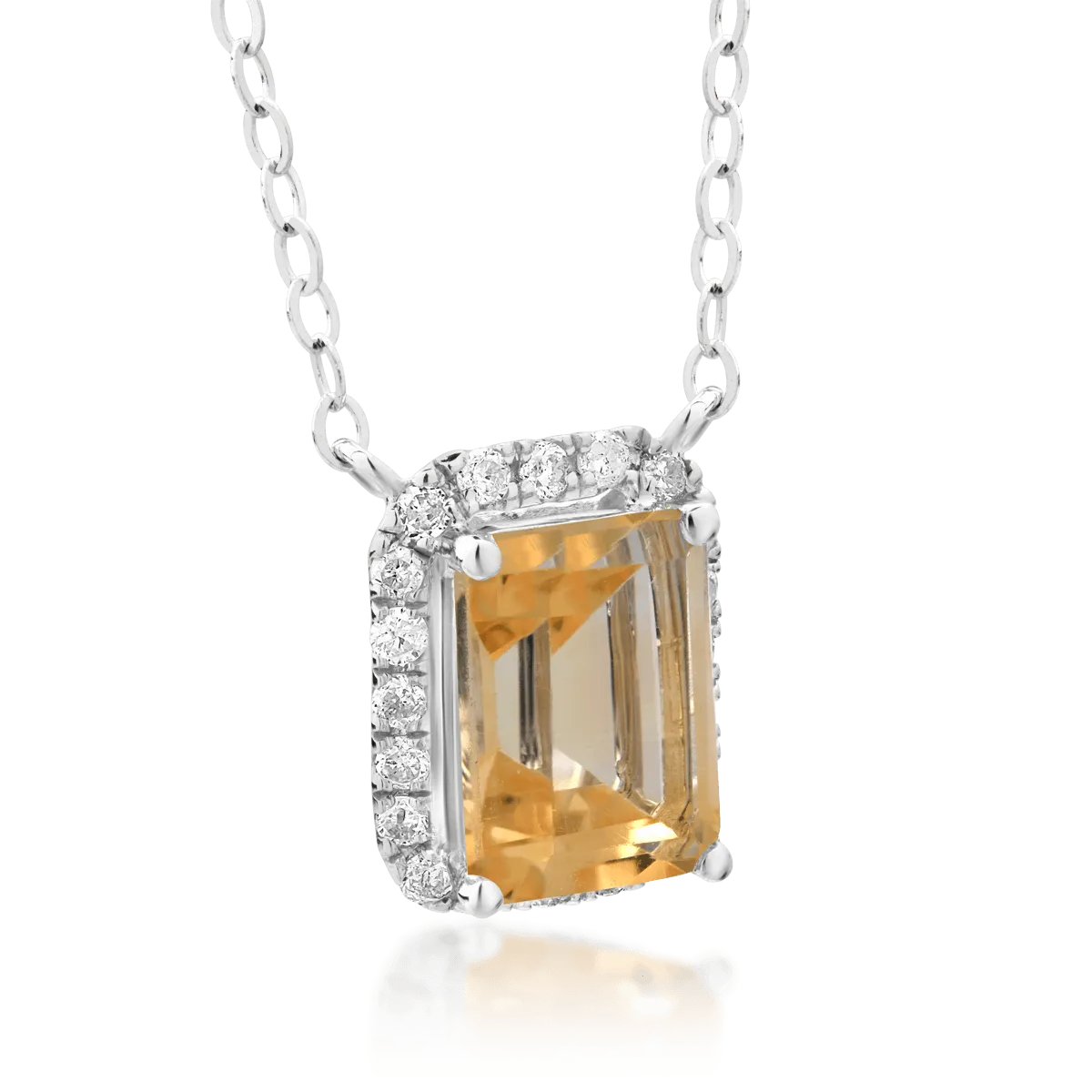 18K white gold pendant necklace with 0.85ct citrine and 0.12ct diamonds