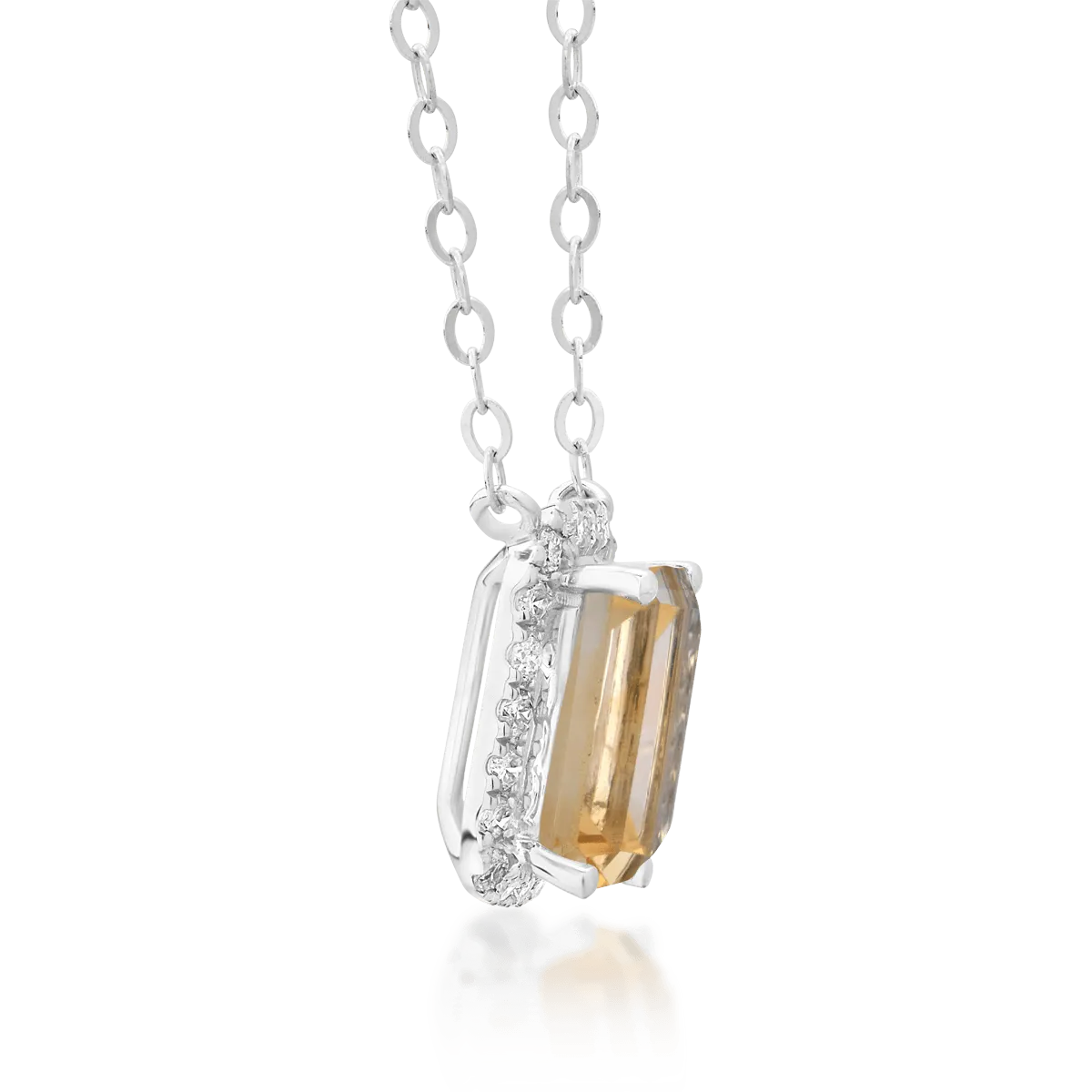 18K white gold pendant necklace with 0.85ct citrine and 0.12ct diamonds