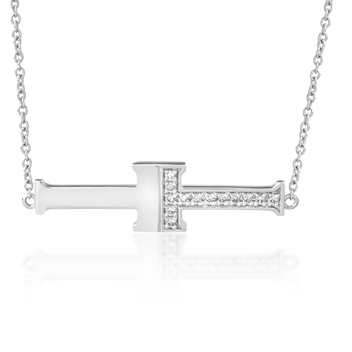 Lant cu pandantiv din aur alb cu diamante de 0.1ct