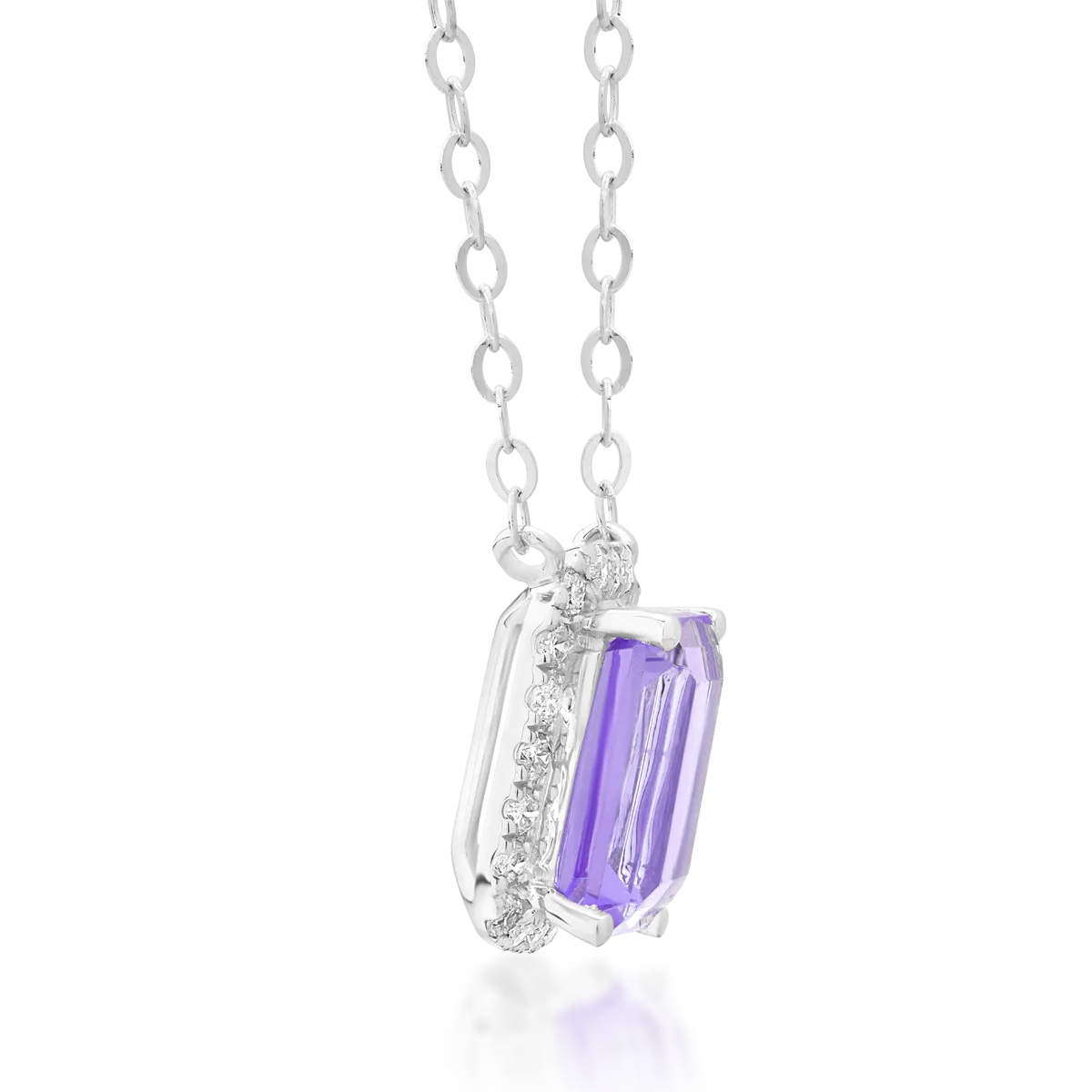18K white gold pendant chain with 0.85ct amethyst and 0.12ct diamonds