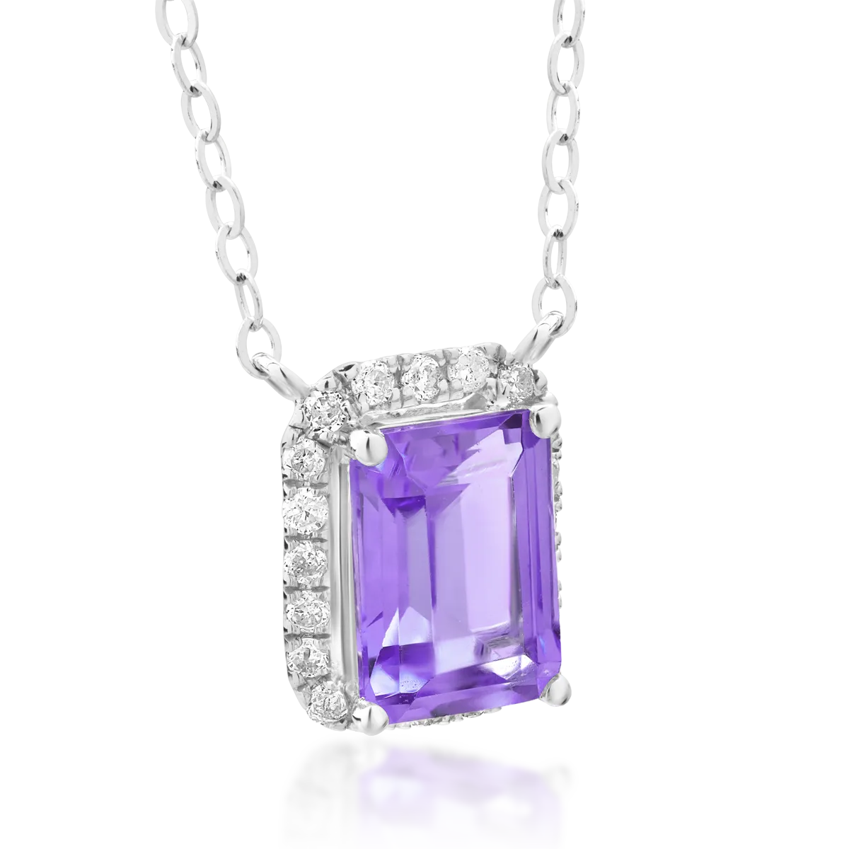 Lant cu pandantiv din aur alb de 18K cu ametist de 0.85ct si diamante de 0.12ct