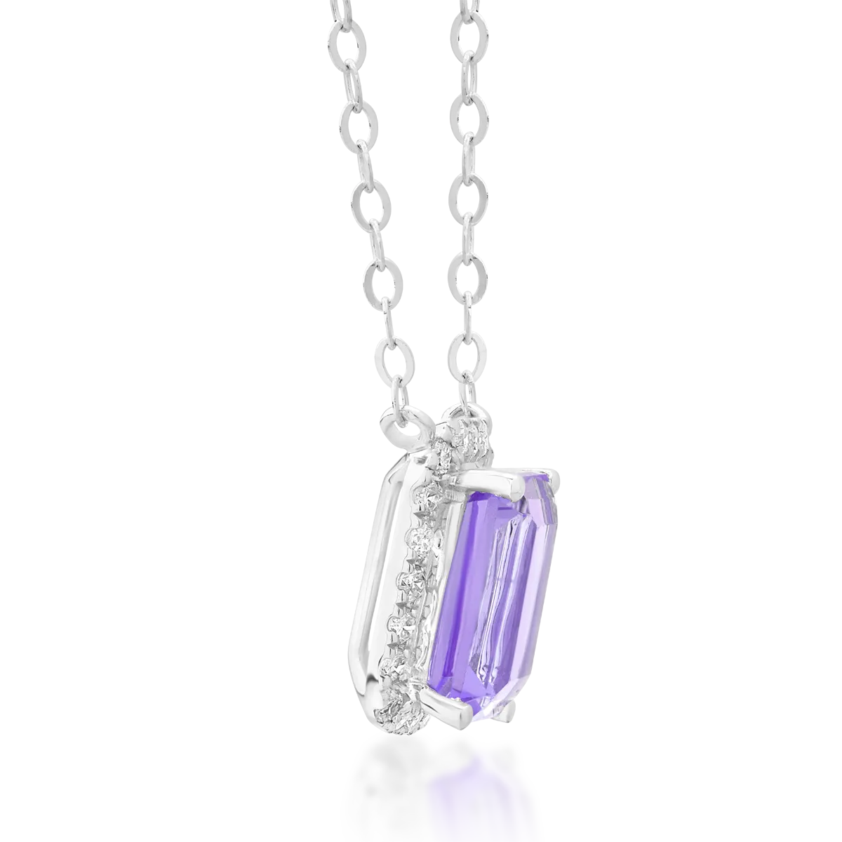 Lant cu pandantiv din aur alb de 18K cu ametist de 0.85ct si diamante de 0.12ct
