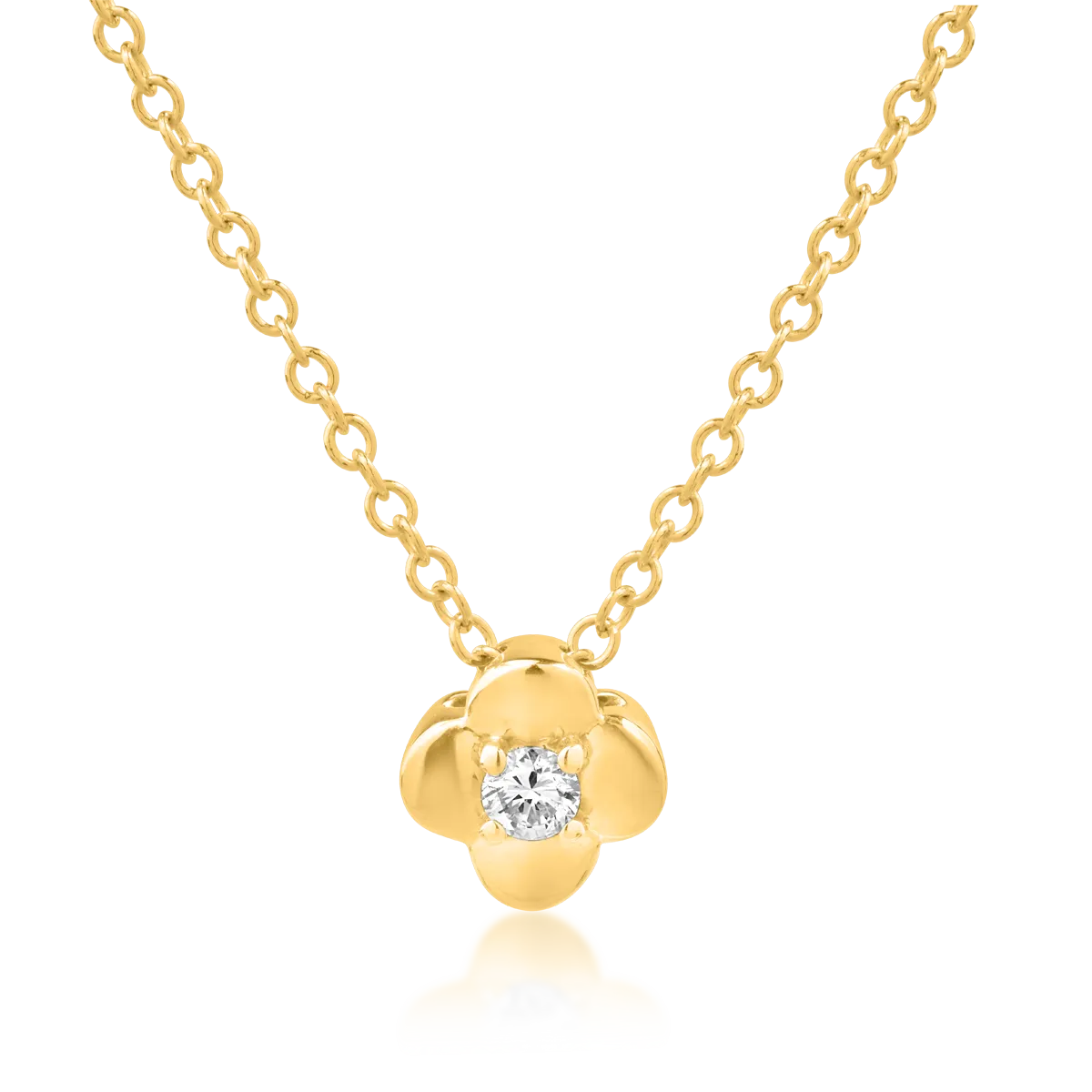 18K yellow gold flower pendant chain with 0.039ct diamond