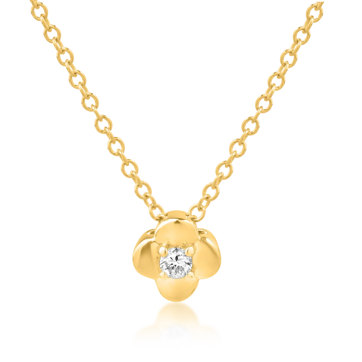 Lant cu pandantiv floare din aur galben cu diamant de 0.039ct