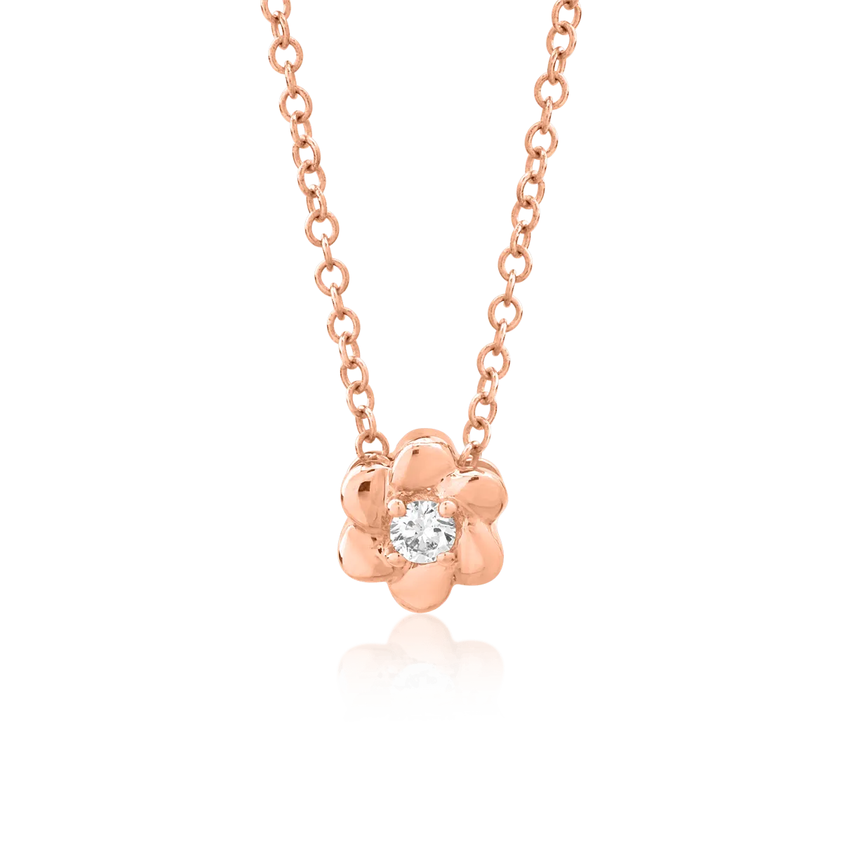 14K rose gold flower children's pendant necklace with 0.042ct diamond