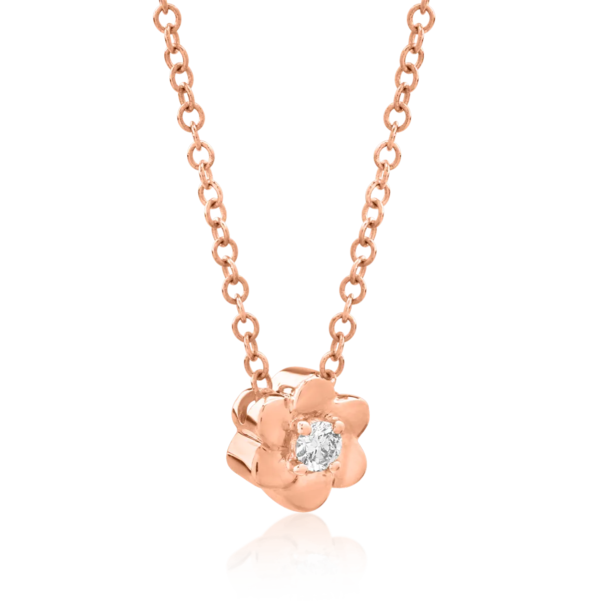 14K rose gold flower children's pendant necklace with 0.042ct diamond