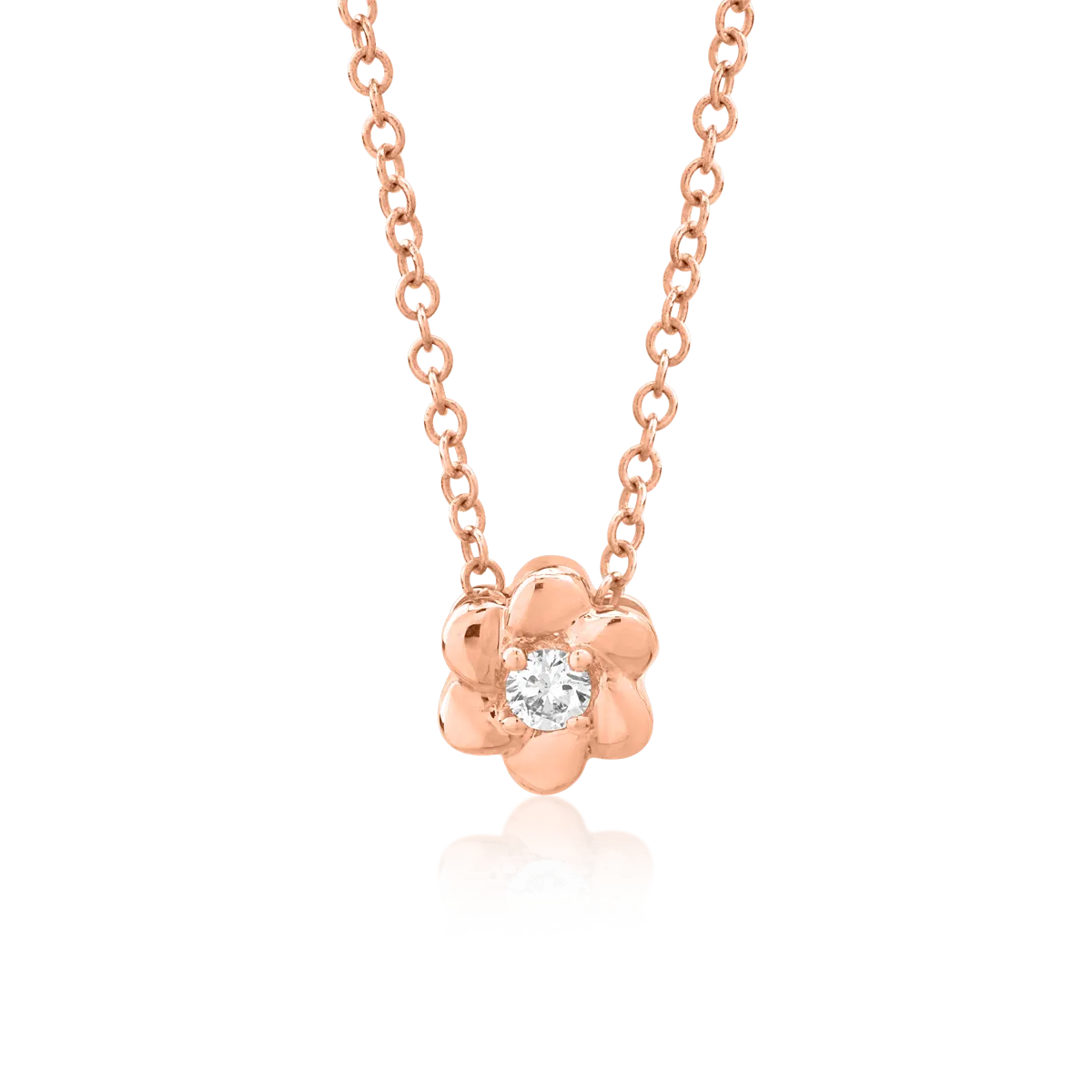 Lant cu pandantiv floare din aur roz cu diamant de 0.042ct