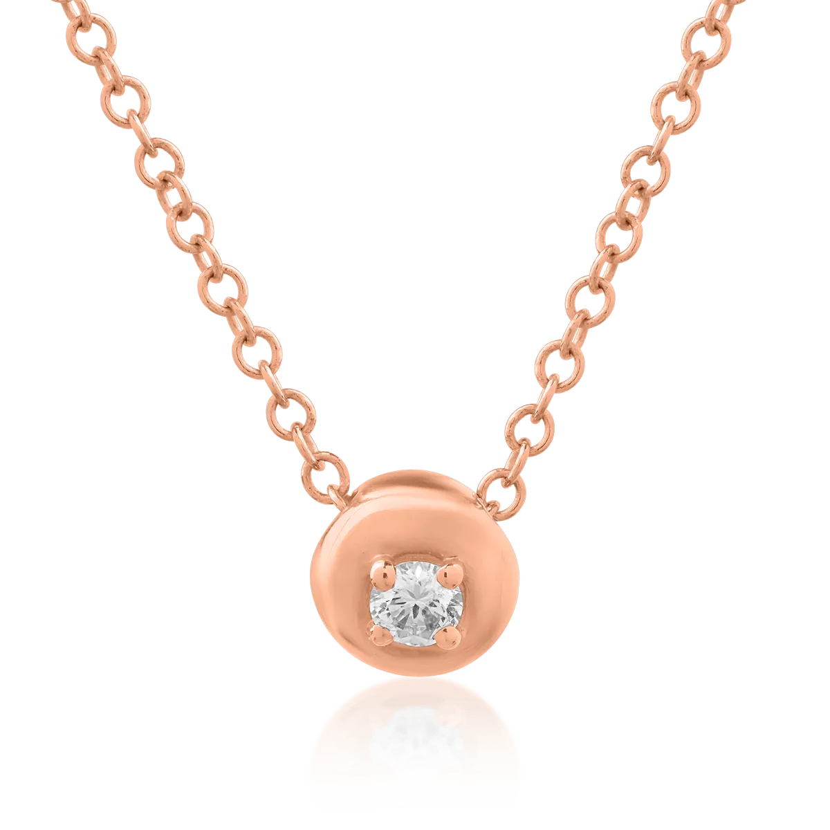 Верижка с висулка от розово злато 14К с диамант 0.042гкт