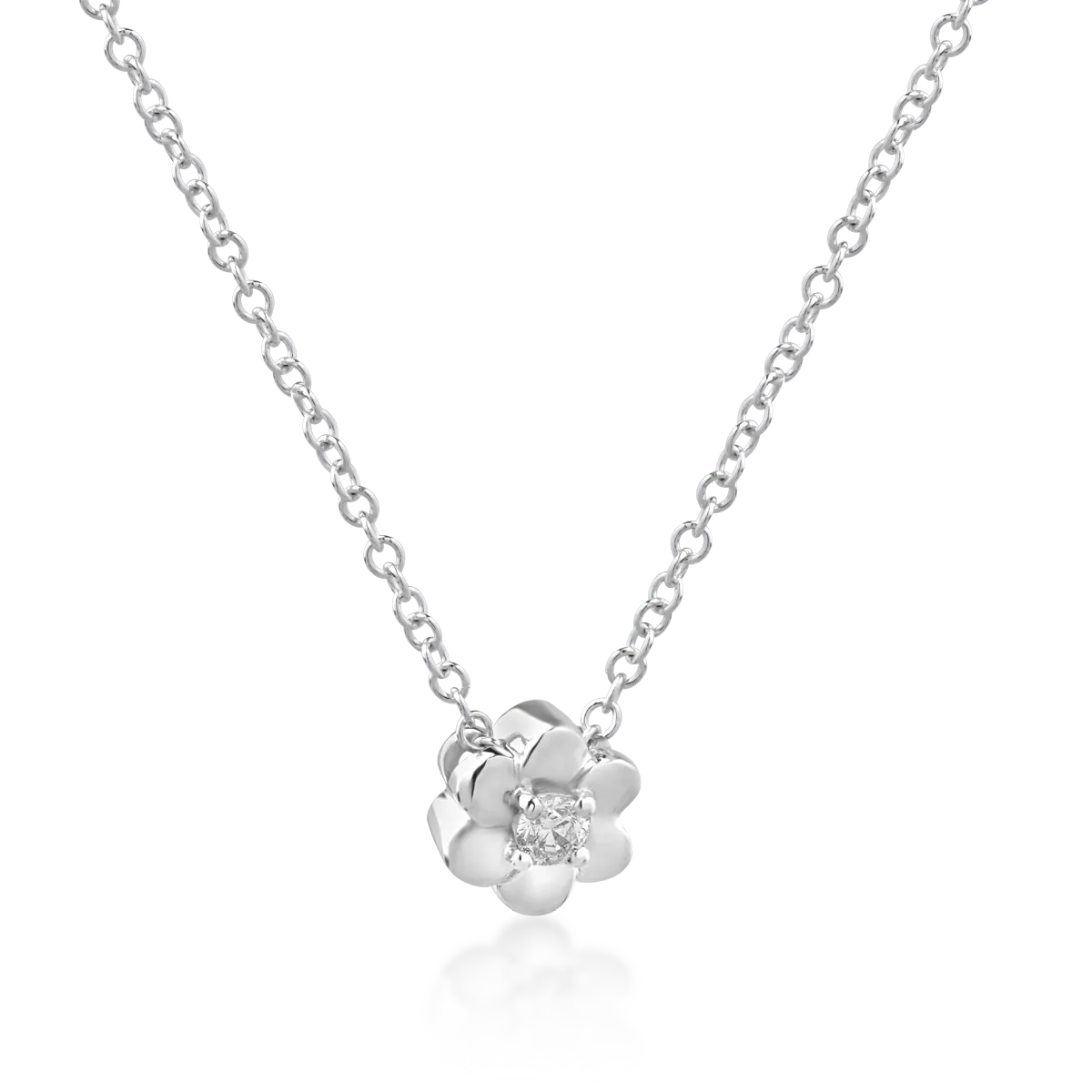 14K white gold flower pendant chain with 0.042ct diamond