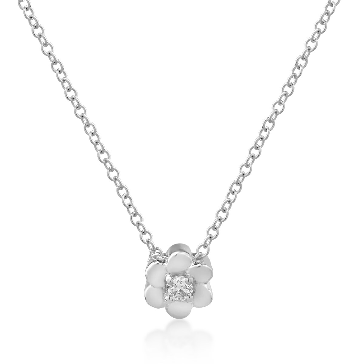 Lant cu pandantiv floare din aur alb cu diamant de 0.042ct
