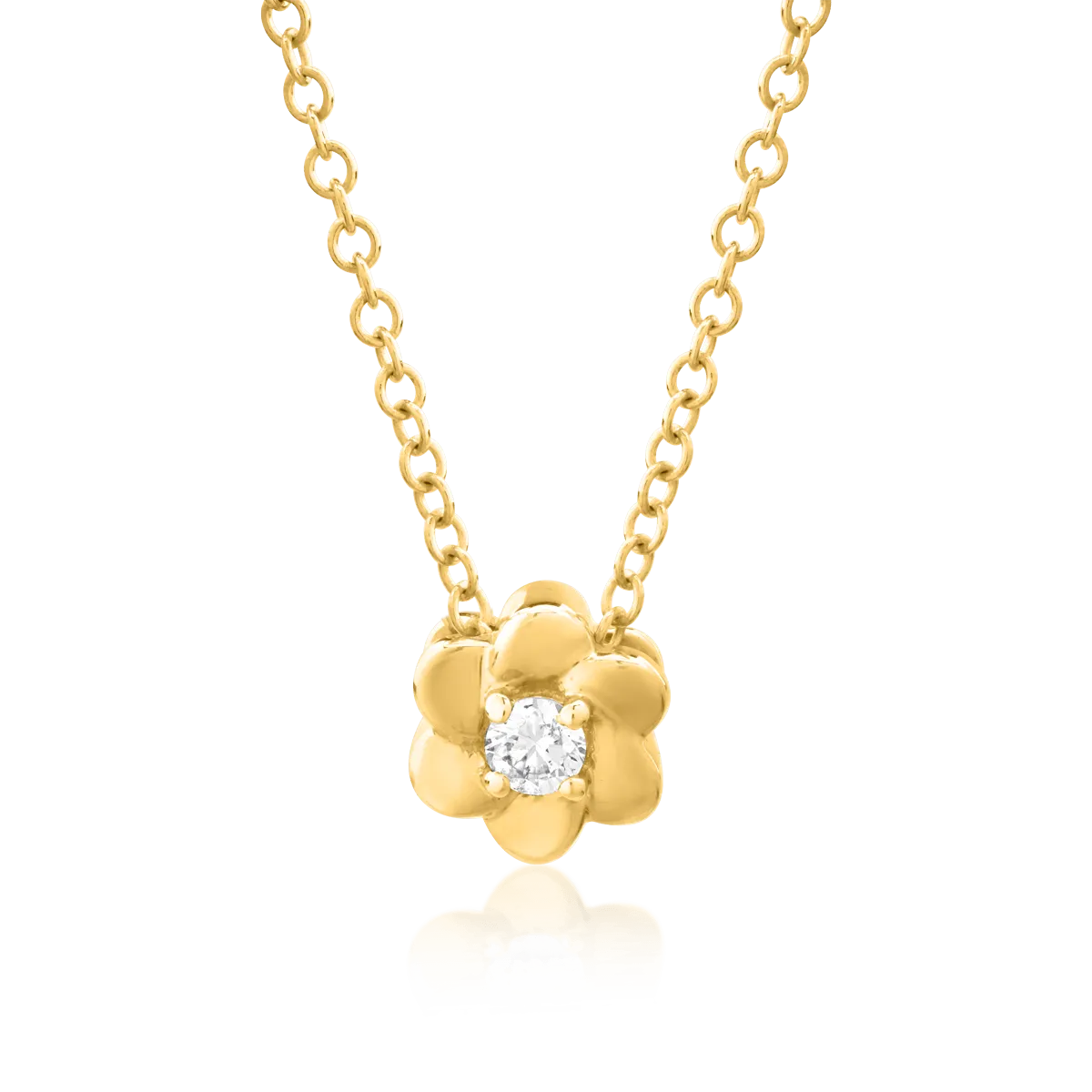 14K yellow gold flower pendant necklace with 0.042ct diamond