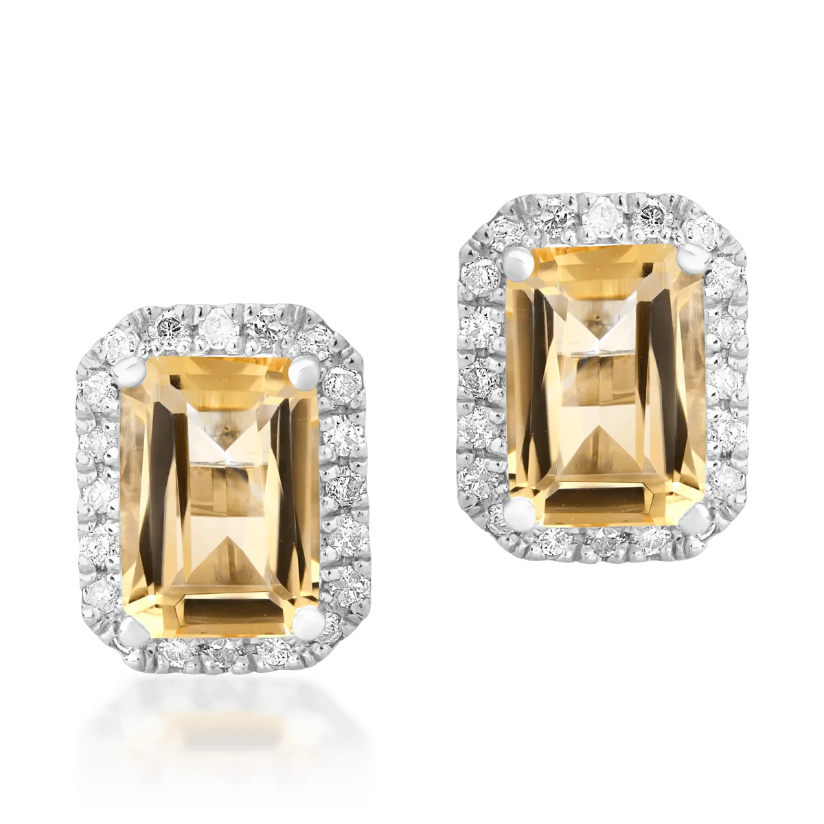 Cercei din aur alb de 18K cu citrine de 1.73ct si diamante de 0.24ct
