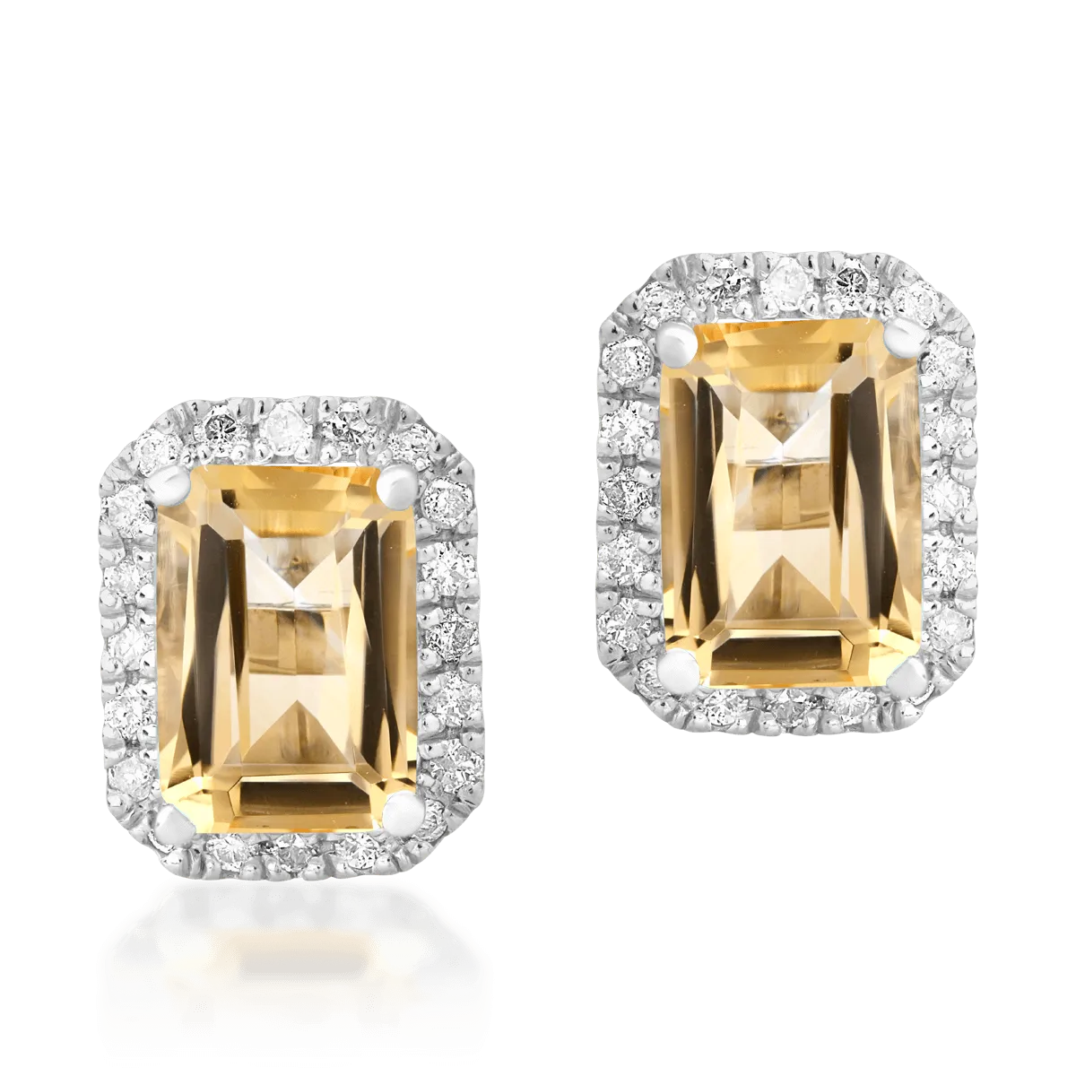 Cercei din aur alb de 18K cu citrine de 1.73ct si diamante de 0.24ct - 1 | YEO