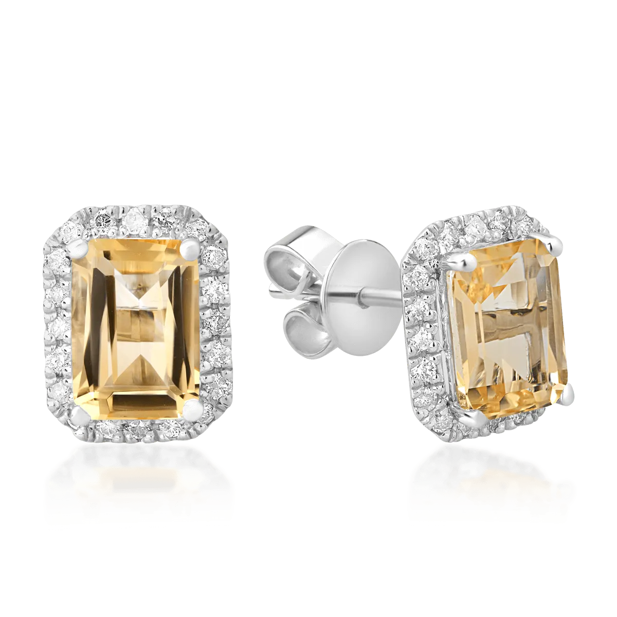 Fülbevalók 18K-os fehér aranyból 1,69ct citrinnel és 0,24ct gyémánttal