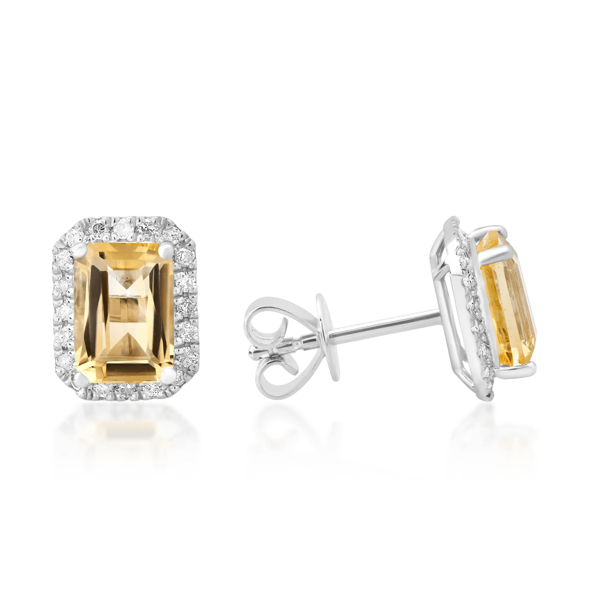 Cercei din aur alb de 18K cu citrine de 1.73ct si diamante de 0.24ct - 2 | YEO