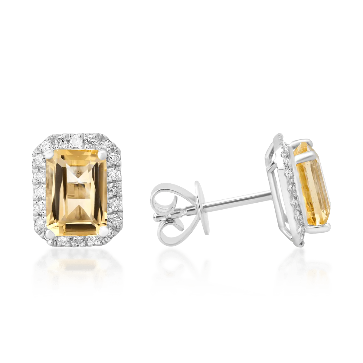 Kolczyki z 18-karatowego białego złota z cytrynami o masie 1,73 ct i diamentami o masie 0,24 ct