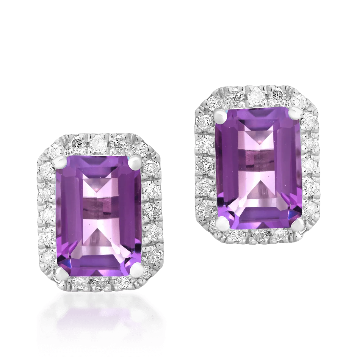 Fülbevalók 18K-os fehér aranyból 1,69ct ametiszttel és 0,24ct gyémánttal
