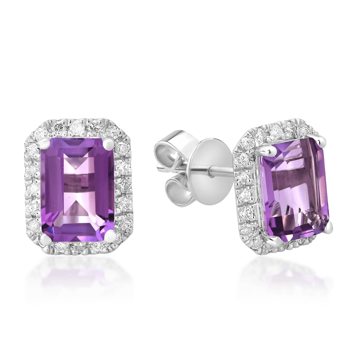Teilor Cercei din aur alb cu ametiste emerald de 1.69ct si diamante de 0.24ct