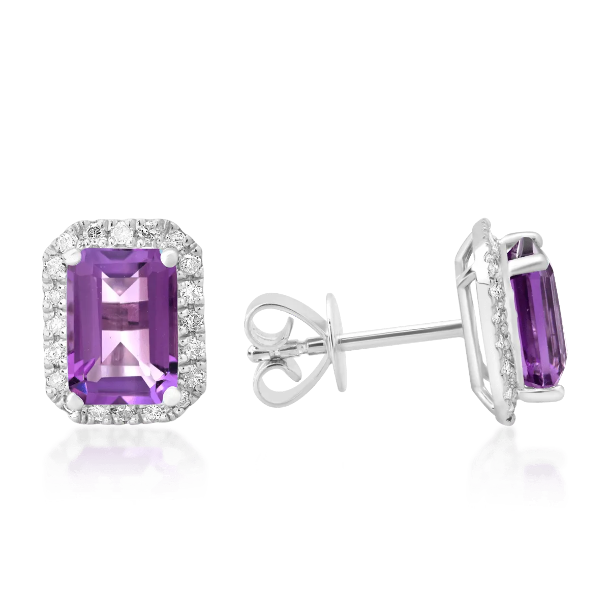 Cercei din aur alb cu ametiste emerald de 1.69ct si diamante de 0.24ct