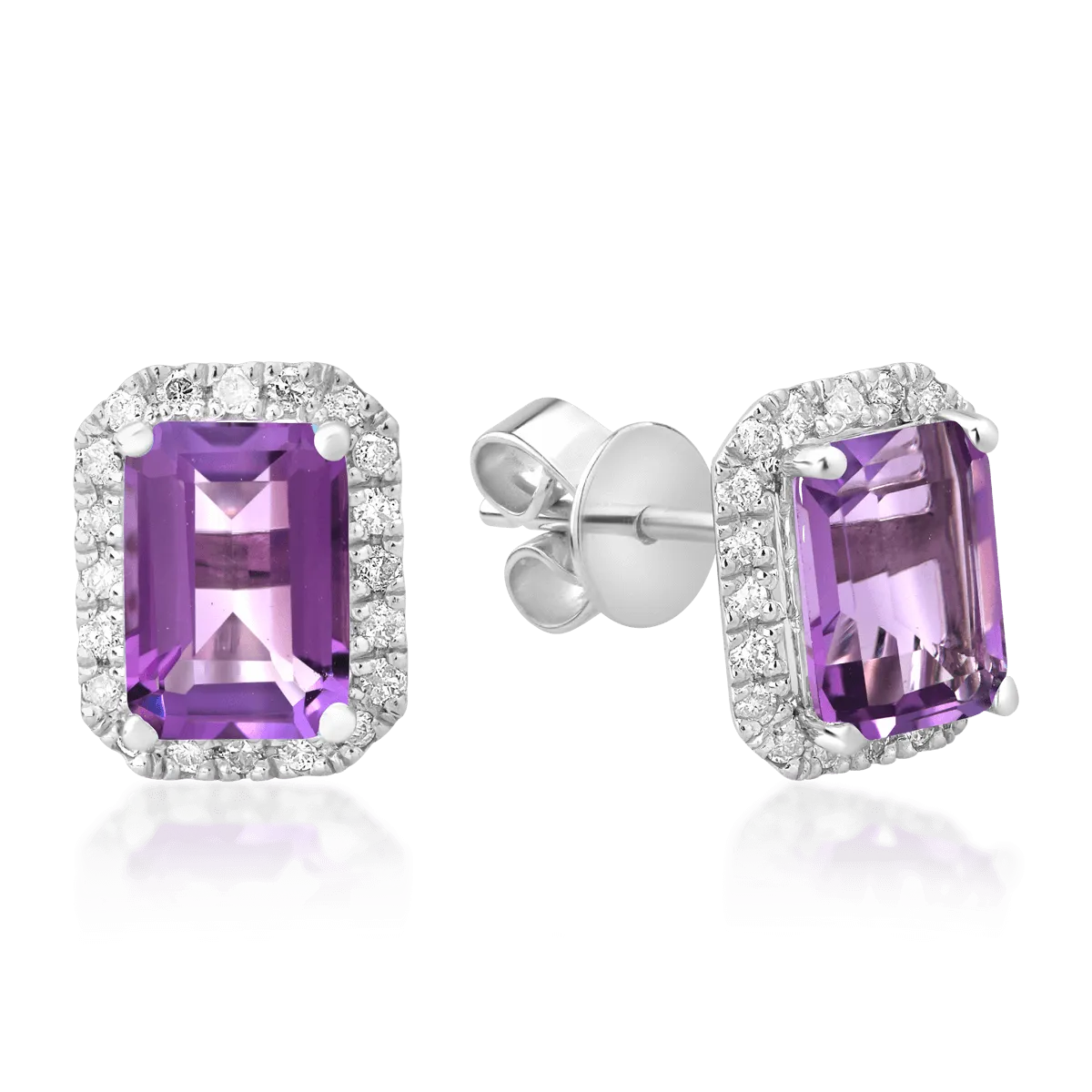 18K white gold earrings with amethysts of 1.69ct and diamonds of 0.24ct