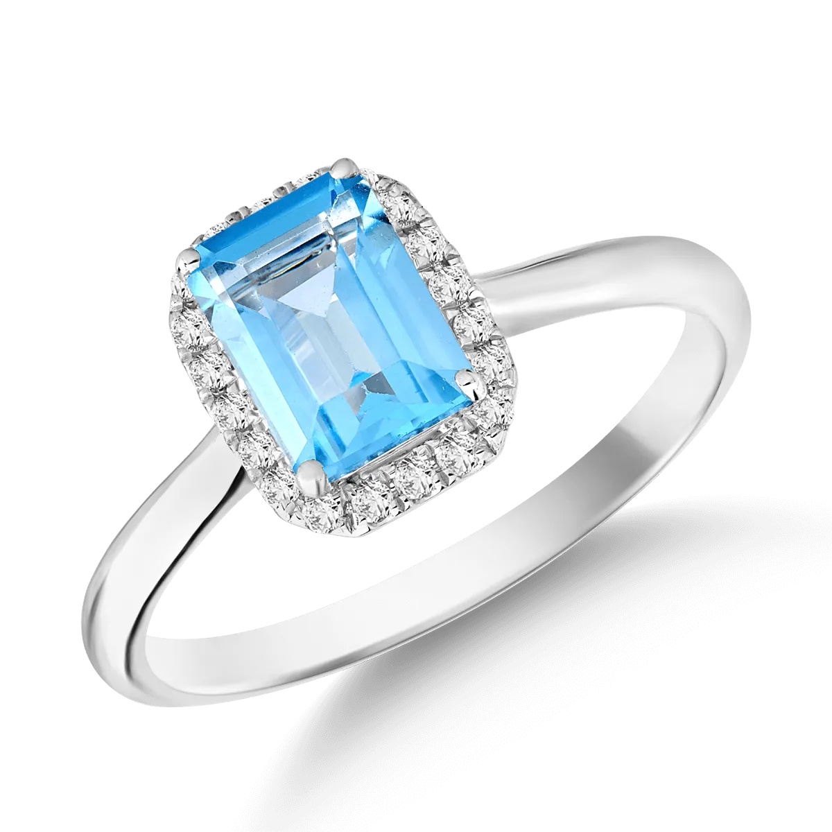 Inel din aur alb de 18K cu topaz albastru de 1.17ct si diamante de 0.1ct